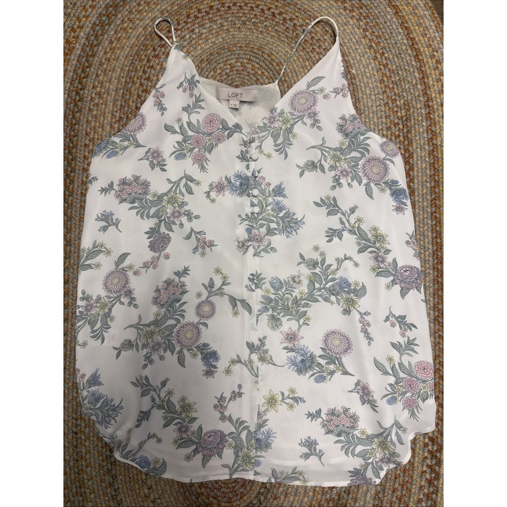 Loft Women's Spaghetti Strap Floral Pattern Tank Top Sz M Cottage Core Fairy‎